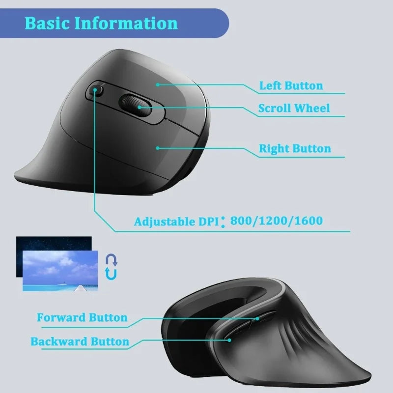 Souris ergonomique verticale sans fil – DPI réglable