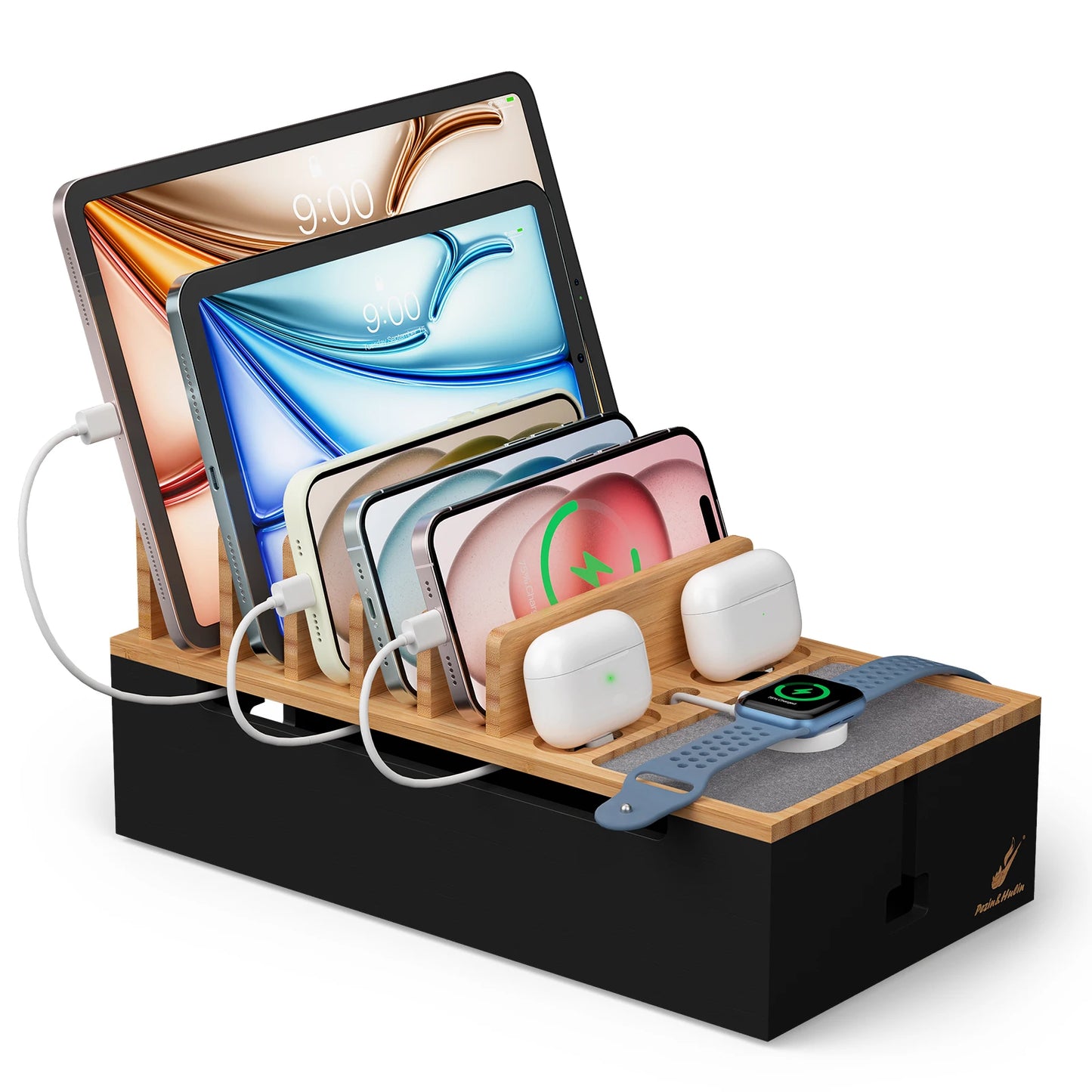 Station de recharge multi-appareils en bambou