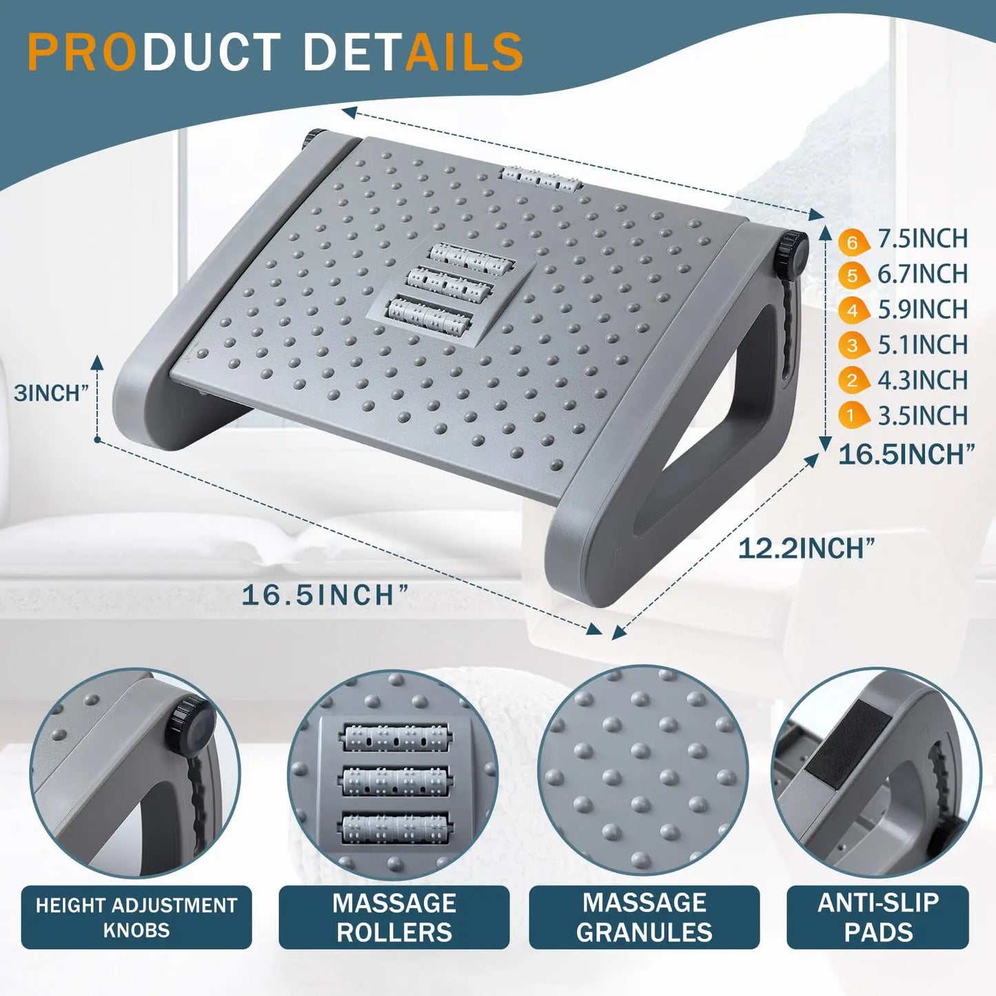 Repose-pieds ergonomique réglable sous bureau – Posture de travail