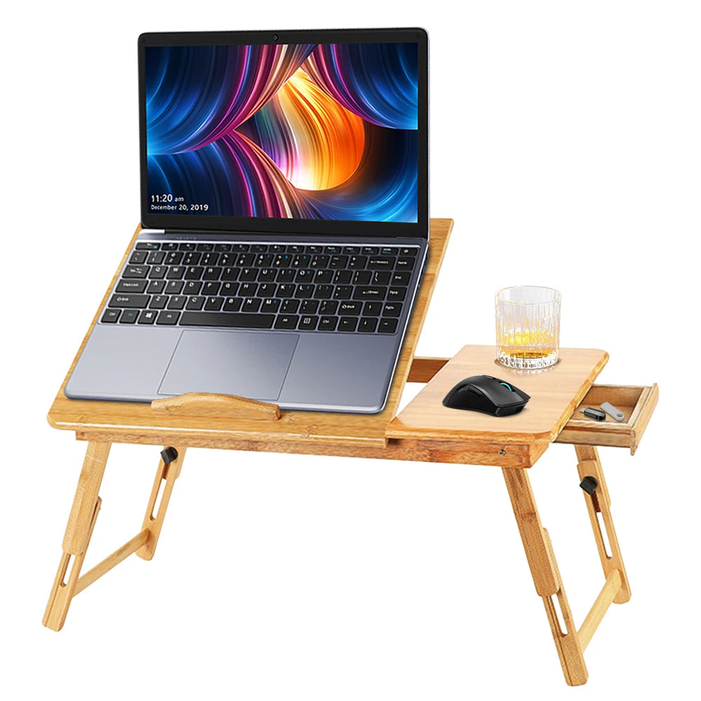 Table pour ordinateur portable pliable en bambou – Réglable et ergonomique