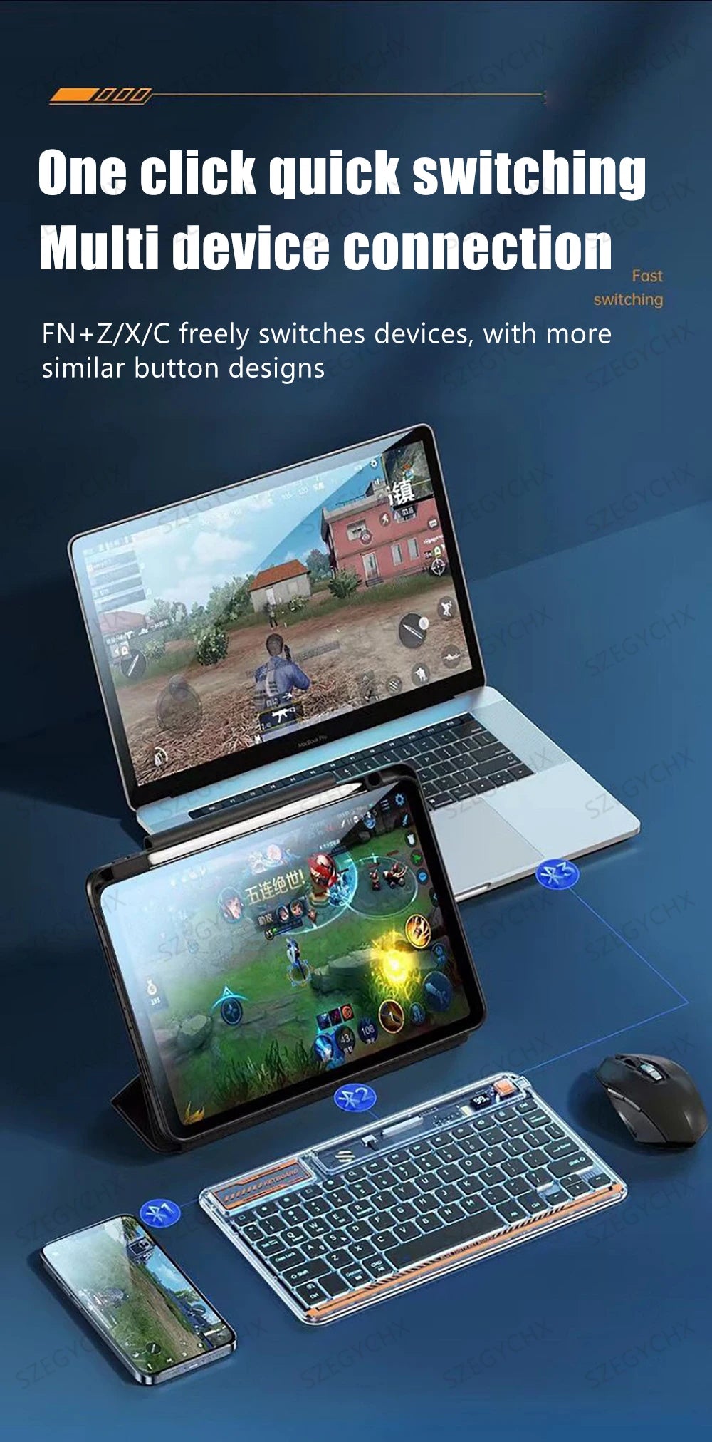 Clavier Bluetooth rétroéclairé transparent – Compact et sans fil